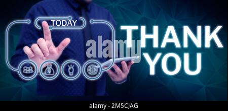 Scrittura a mano del testo Grazie. Concetto del Internet che riproduce su qualcosa di buono o saluti con modo soddisfatto Foto Stock