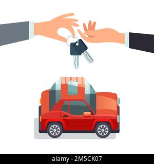 Concetto di car sharing mano che dà le chiavi dell'auto Illustrazione Vettoriale