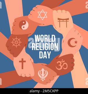 Illustrazione vettoriale di disegno di bandiera di giorno di religione del mondo Illustrazione Vettoriale