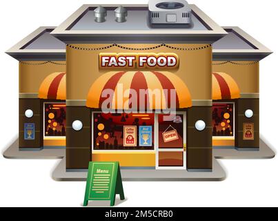 Illustrazione vettoriale del ristorante fast food con maggiori dettagli. Tutto modificabile. Illustrazione Vettoriale
