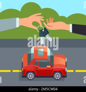 Concetto di car sharing mano che dà le chiavi dell'auto Illustrazione Vettoriale