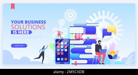 Modello vettoriale della landing page per soluzioni aziendali. E trading online corsi website homepage interfaccia idea con illustrazioni piatte. Investimento intelligente, m Illustrazione Vettoriale