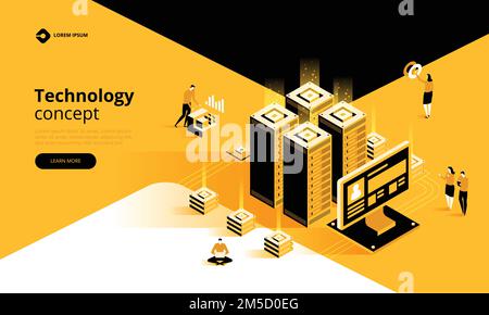 Concetto di tecnologia. Connessione a Internet per data center, amministratore di web hosting. Centro di riparazione tecnico database software hardware per server sicuro. Piatto Illustrazione Vettoriale