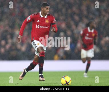 Manchester, Inghilterra, 27th dicembre 2022. Marcus Rashford del Manchester United durante la partita della Premier League a Old Trafford, Manchester. L'immagine di credito dovrebbe essere: Darren Staples / Sportimage Foto Stock