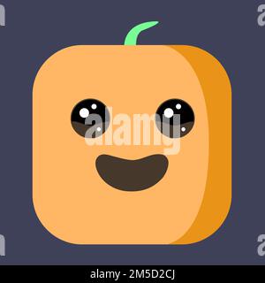 Un semplice vettore quadrato arte piatta cartoon icona della testina di zucca Illustrazione Vettoriale