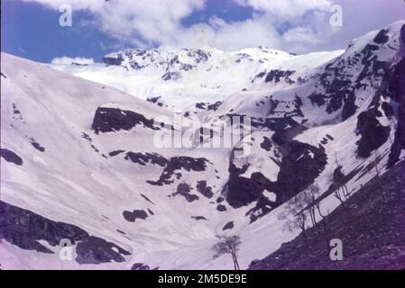 Manali è una località turistica ad alta quota dell'Himalaya, nello stato settentrionale dell'Himachal Pradesh. Ha una reputazione come centro di backpacking e destinazione di luna di miele. Situato sul fiume Beas, è un punto di accesso per sciare nella Valle di Solang e fare trekking nella Valle di Parvati. È anche un punto di partenza per il parapendio, il rafting e l'alpinismo sulle montagne del PIR Panjal, sede del Passo Rohtang alto 4.000m metri. Foto Stock