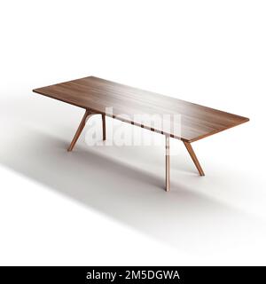 Un'illustrazione del 3D di un moderno tavolo di legno lucido isolato su uno sfondo bianco Foto Stock