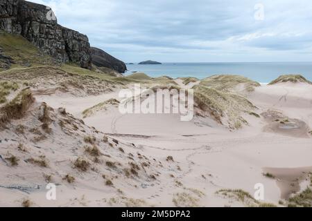 Sabbia,sabbia,dune,dune,dune,AT,Sandwood Bay Beach,Sandwood,Sandwood Beach,rurale,remota,campagna,Scozia,Scottish,NC500,North Coast 500,Europa,europea, Foto Stock