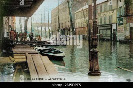 Alluvione in Alfortville 1910 - Inondations de Alfortville en janvier 1910 - crue de la Seine Foto Stock