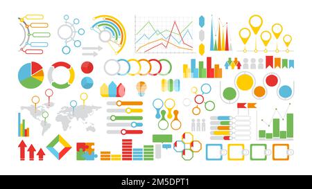 Simboli infografici impostati su sfondo bianco. Segnali e simboli per le presentazioni. Illustrazione Vettoriale