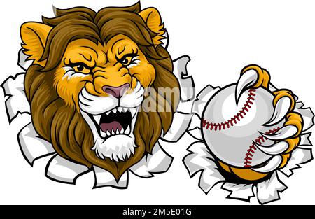 Lion Baseball Ball Animal Sports Team Mascot Illustrazione Vettoriale