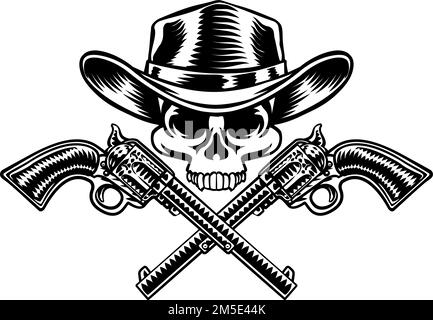 Cowboy Hat Pistols Skull Pirate Cross Bones Illustrazione Vettoriale