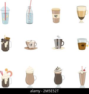 Set di bevande diverse. Limonata e tè, tutti i tipi di caffè. Illustrazione Vettoriale