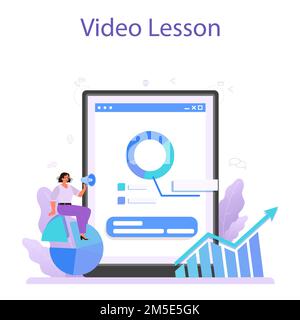 Piattaforma o servizio online di analisi della concorrenza. Ricerca di mercato e sviluppo di strategie aziendali. Lezione video. Illustrazione del vettore isolato Illustrazione Vettoriale