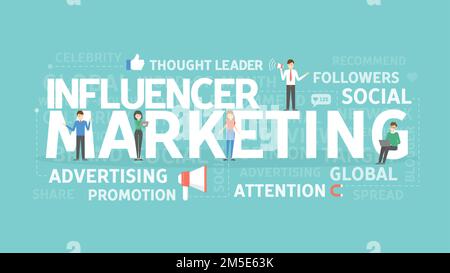Concetto di marketing degli influencer. Idea di attenzione, pubblicità e media. Illustrazione Vettoriale