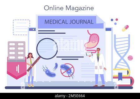 Servizio o piattaforma online per il medico di gastroenterologia. Idea di assistenza sanitaria e trattamento dello stomaco. Il medico esamina l'organo interno. Rivista online. Vettore Illustrazione Vettoriale