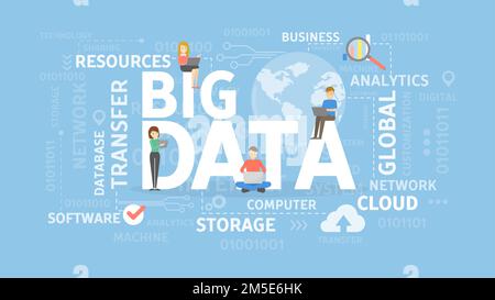 Illustrazione dei big data. Word cloud con le persone. Idea di informazione e analisi. Illustrazione Vettoriale