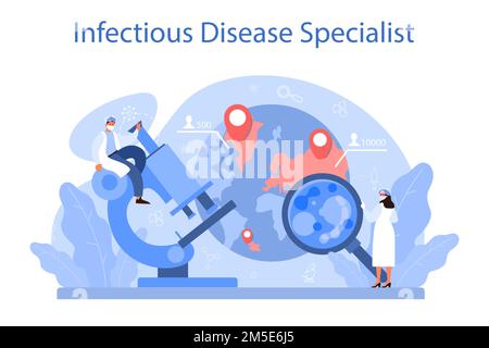 Infettiva professionale. Specialista di malattie infettive nel trattamento di malattie infettive. Virus e infezione respiratoria focolaio aiuto di emergenza. Isolato Illustrazione Vettoriale