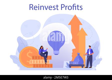 Concetto di reinvestimento dei profitti. Investire il profitto aziendale in un nuovo progetto. Idea di crescita finanziaria. Strategia di investimento e mobilizzazione del capitale. Isolare Illustrazione Vettoriale