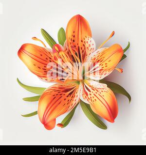 Vista dall'alto un fiore di giglio della tigre isolato su uno sfondo bianco, adatto per l'uso su biglietti di San Valentino, lettere d'amore, o disegni primaverili. Foto Stock