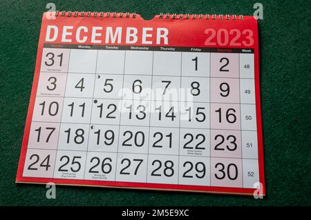 Calendario 2023, dicembre, pianificatore mensile per parete e scrivania. Foto Stock