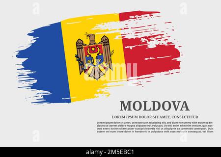 Moldavia flag grunge pennello e poster di testo, vettore Illustrazione Vettoriale