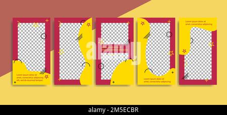 Instagram racconti in giallo e rosso per promuovere il tuo prodotto con sconti e un regalo. Il concetto di promozione nel social network instagram Illustrazione Vettoriale