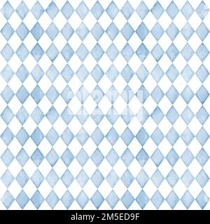 Acquerello senza cuciture modello geometrico con Blue Rhombus su sfondo isolato. Illustrazione disegnata a mano per carta da parati o da imballaggio. Texture con Rhomb per il design tessile. Semplice sfondo vintage. Foto Stock