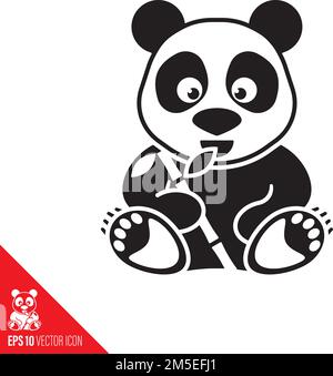 Baby gigante orso panda con icona vettore bastone di bambù. Simbolo di specie in pericolo. Illustrazione Vettoriale