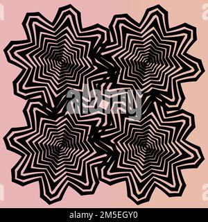 Un'illustrazione vettoriale di illusioni ottiche senza cuciture a strisce intrecciate su sfondo rosa Illustrazione Vettoriale