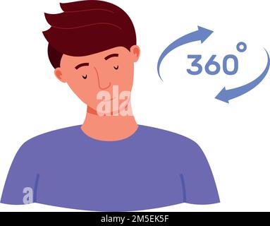 Esercizio di rotazione del collo. Infografica sull'allenamento stretch del corpo isolata su sfondo bianco Illustrazione Vettoriale