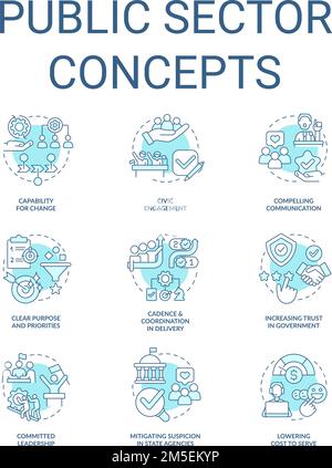 Set di icone del concetto turchese del settore pubblico Illustrazione Vettoriale