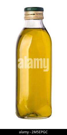 Bottiglia di olio d'oliva su fondo bianco. simulazione, tracciato di ritaglio Foto Stock