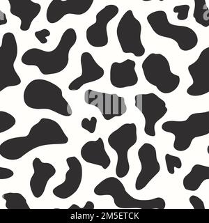 Cow contrassegna il modello vettoriale senza giunture. Macchie di mucca a forma di cuore. Macchie di mucca. Illustrazione vettoriale. Ideale per il confezionamento e i prodotti lattiero-caseari Illustrazione Vettoriale
