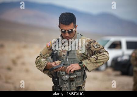 Staff Sgt. Keahi Granstrom, un operatore di trasporto a motore nella 1864th Transportation Company, è emerso come il top Noncommissioned Officer nello stato durante il concorso di tre giorni Best Warrior che si è concluso Giovedi al Hawthorne Army Depot. Foto Stock