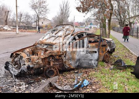 24 novembre 2022, Snihurivka, Mykolaiv Oblast, Ucraina: Una piccola città di Snihurivka dopo la liberazione dall'occupazione russa. Una città strategica chiave, che si trova ai confini delle regioni di Mykolaiv e Kherson, con autostrade e ferrovie, che collegano Snihurivka con la vicina capitale dell'oblast Kherson. Foto Stock