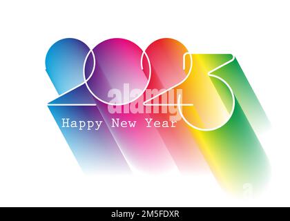 2023 nuovo anno colore gradiente logo design. Biglietto d'auguri per le festività. Illustrazione vettoriale. Biglietto d'auguri, invito, calendario, festa Illustrazione Vettoriale