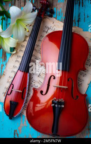 Pocket Violin e Full Size Violin ancora vita Foto Stock