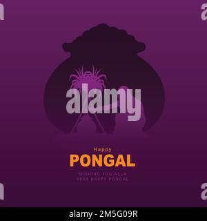 Nuova illustrazione di Happy Pongal Holiday Harvest Festival . disegno vettoriale dello sfondo. Illustrazione Vettoriale