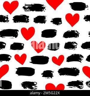 Tratti di pennello secco e motivo senza cuciture a cuori. Illustrazione disegnata a mano Abstract Vector background Illustrazione Vettoriale