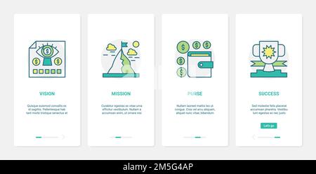 Illustrazione del vettore commerciale di successo di finanza. UX, UI onboarding mobile app page set con line Financial management tecnologia astratta succe Illustrazione Vettoriale