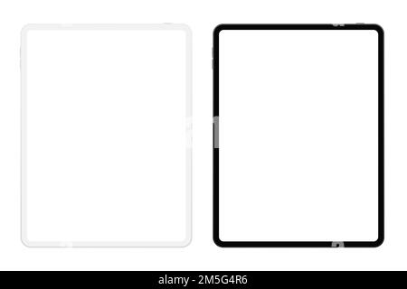 Bianco e nero, nuova versione realistica di tablet soft pro di alta qualità con schermo bianco mockup Illustrazione Vettoriale