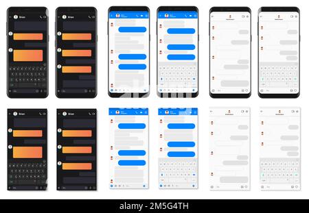 Raccolta di fumetti con modelli di app per chat su smartphone realistici e dettagliati. Social network Messenger dialoghi compositore immagine vettoriale Illustrazione Vettoriale