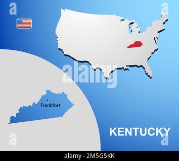Kentucky sulla mappa USA con mappa dello stato Illustrazione Vettoriale
