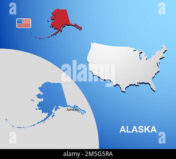 Alaska Usa mappa con lo stato Illustrazione Vettoriale