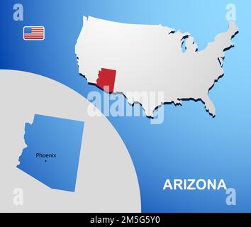 Arizona sulla mappa USA con mappa dello stato Illustrazione Vettoriale