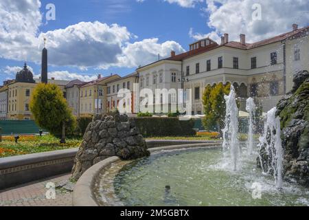 Fontana sulla piazza principale, Banska Bystrica, Banskobystricky kraj, Slovacchia Foto Stock