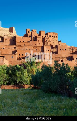 Edifici Adobe del Ksar berbero o villaggio fortificato di Ait Benhaddou, Sous-Massa Dra-Marocco Foto Stock