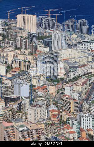 Quartiere di Monte-Carlo con grande cantiere del nuovo quartiere Marterra costruito nel mare, precedentemente chiamato Anse du Portier, architetto Foto Stock