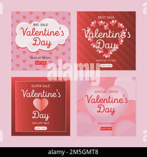 set di modelli post instagram giorno di san valentino con diversi tipi di modelli e sfondi astratti Illustrazione Vettoriale